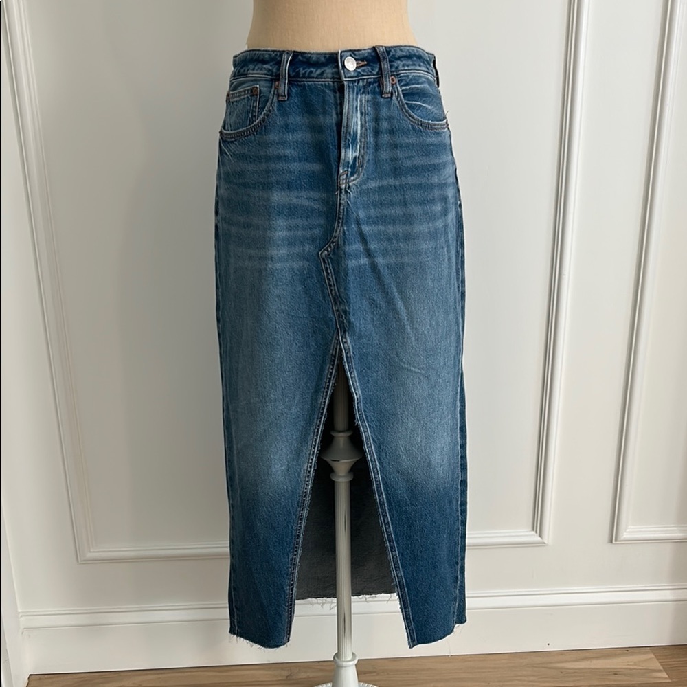 American Eagle Blue Denim Long Skirt with front slit, NWT